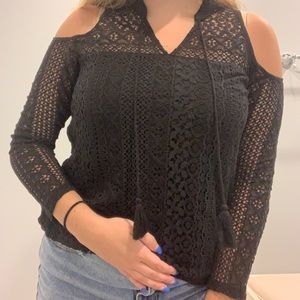 Black lace open shoulder top